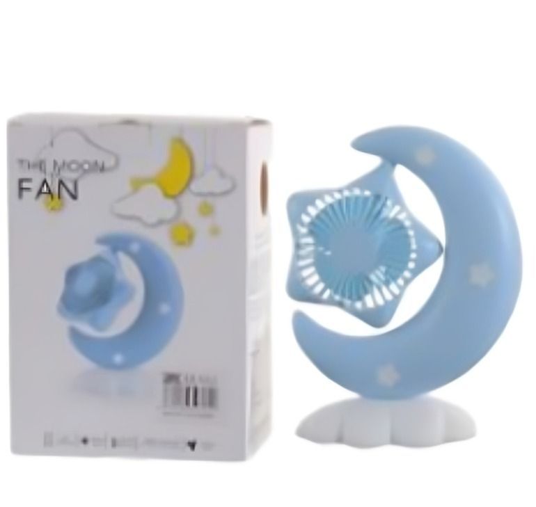 MINI VENTILADOR LUNA CON LUCES PARA MESA COLOR CELESTE-1