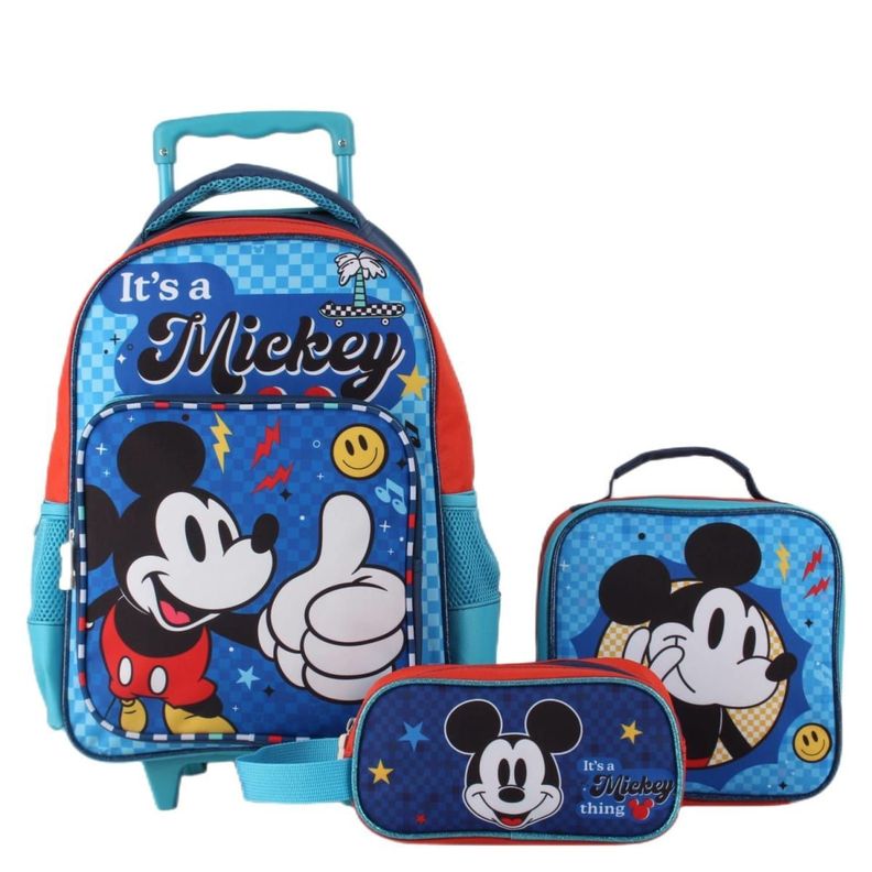 Mochila escolar set de 3 piezas (mochila + estuche  + lonchera) Disney celeste-0