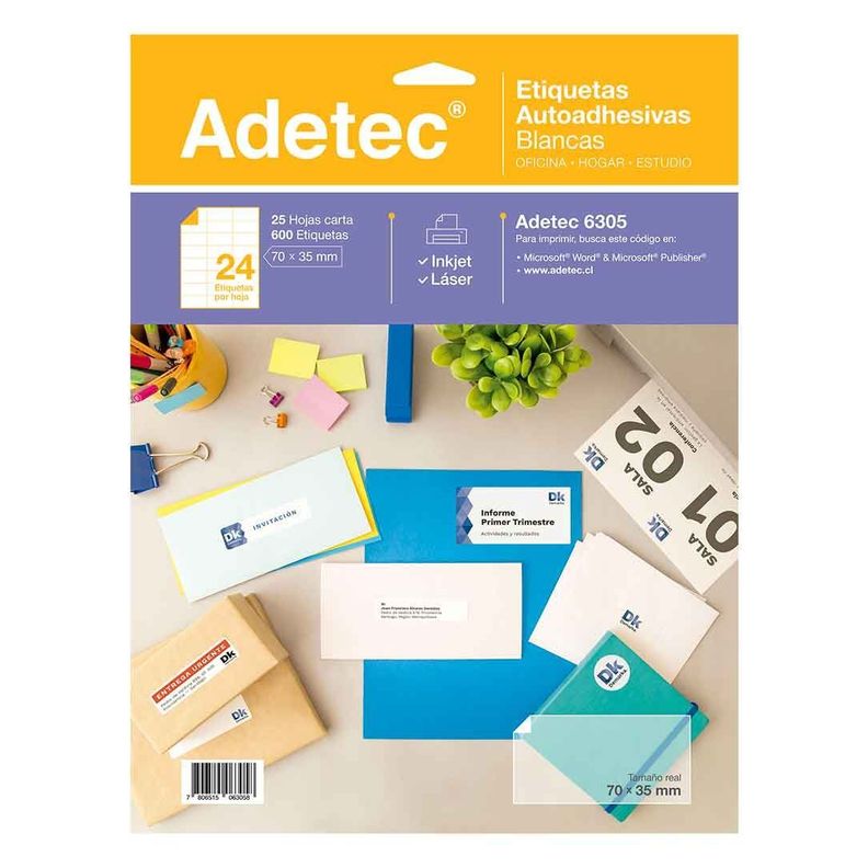 Etiquetas Adhesivas Inkjet/laser 70x35 Mm 25 Hj - 6305-0