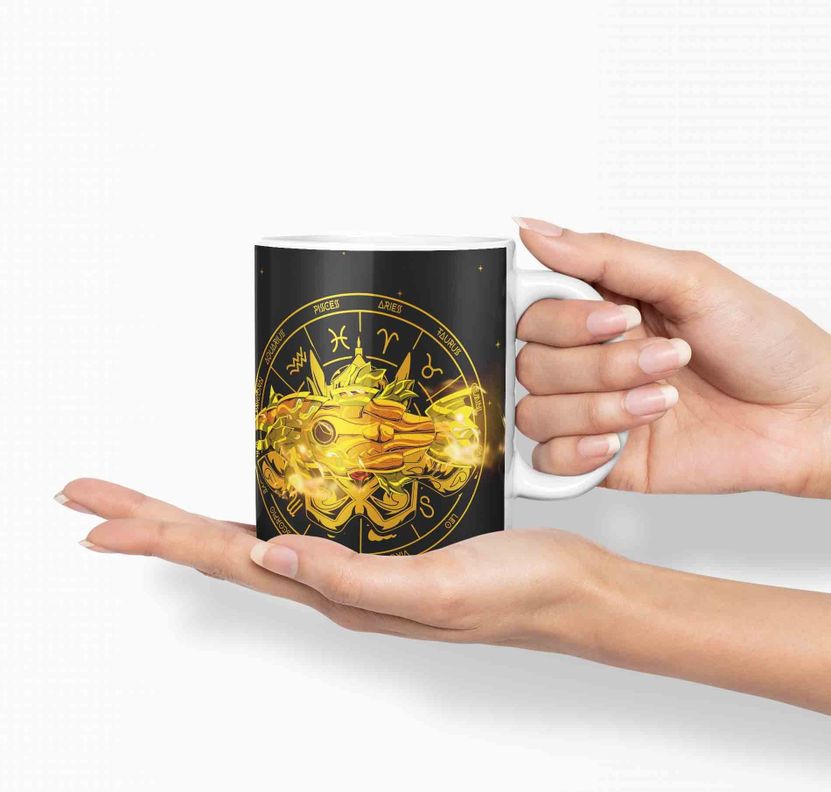 Taza Caballero del Zodiaco - piscis negro D23 (320ml)-1