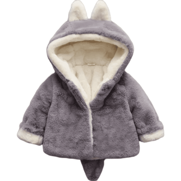 Poleron Peludito Gris Con Colita Y Orejitas Para Niños Y Bebés-0