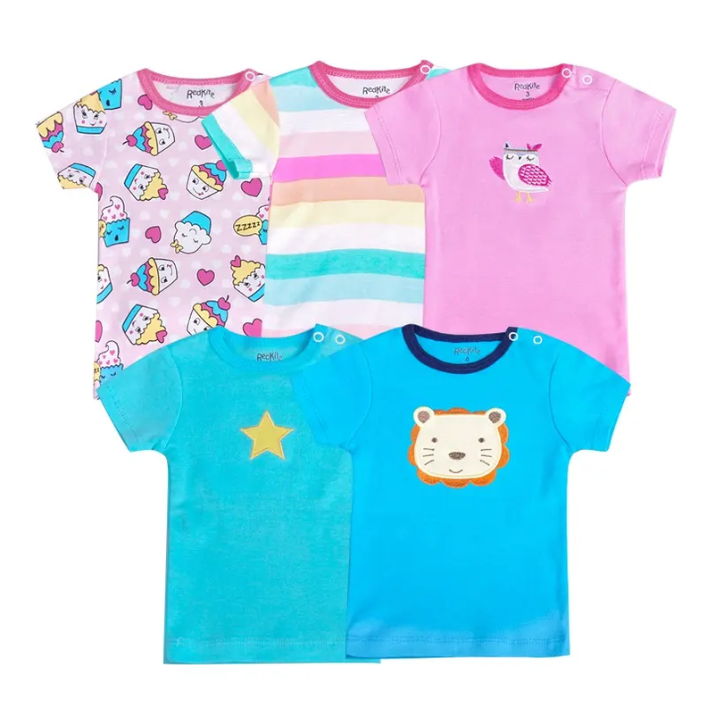 Set De 5 Poleras Manga Corta Niña Algodón. Modelos Surtidos-0