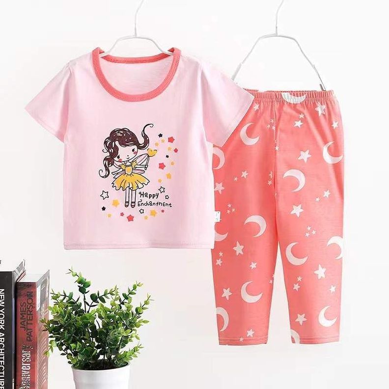 Conjunto Tipo Pijama Para Niñas y Bebés Algodón Manga Corta-1