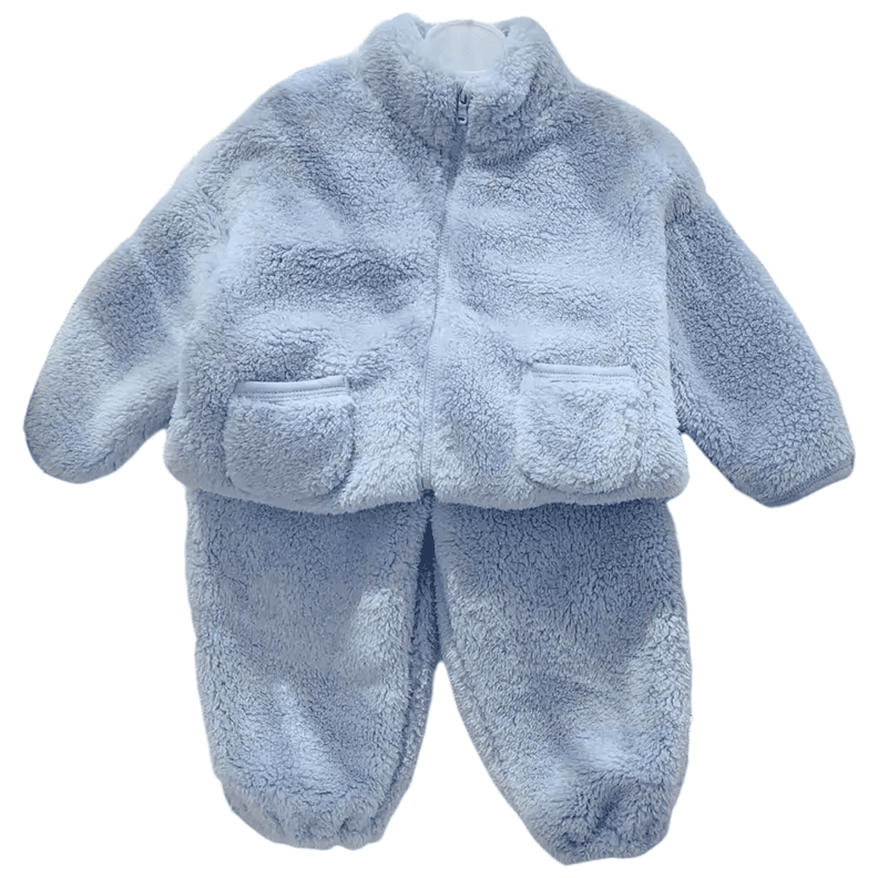 Conjunto Azul De Polerón Y Pantalón Peluditos Para Bebés-0