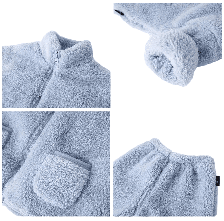 Conjunto Azul De Polerón Y Pantalón Peluditos Para Bebés-1