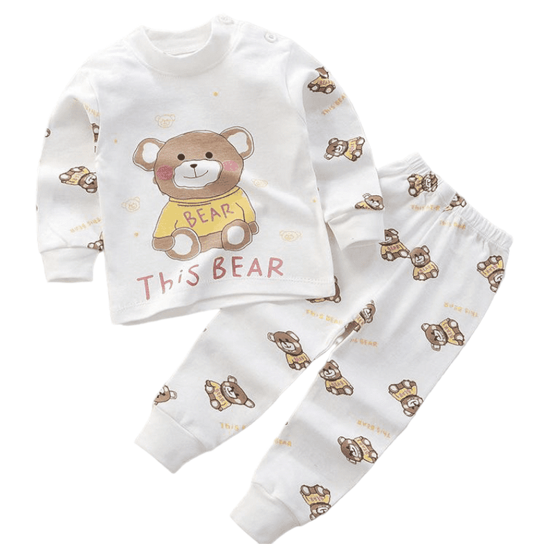 Pijama Blanco con Osito Para Niñas Y Bebés 100% Algodón-0