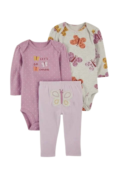 Conjunto 3 Piezas, Buzo y Bodys Bebé modelo de mariposas-0