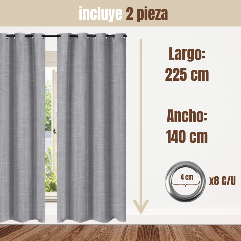 Pack 2 Cortina Jacquard Tradicional 140x225cm Gris Claro-2