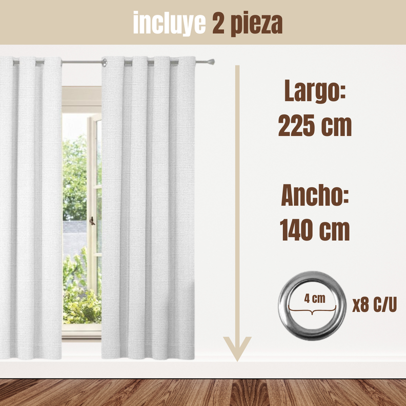 Pack 2 Cortina Jacquard Tradicional 140x225cm Blanco-2