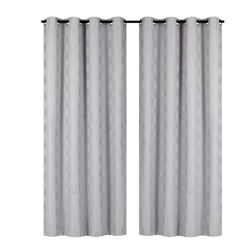 Pack 2 Cortina Tradicional 100% Blackout Geometrica Gris-0