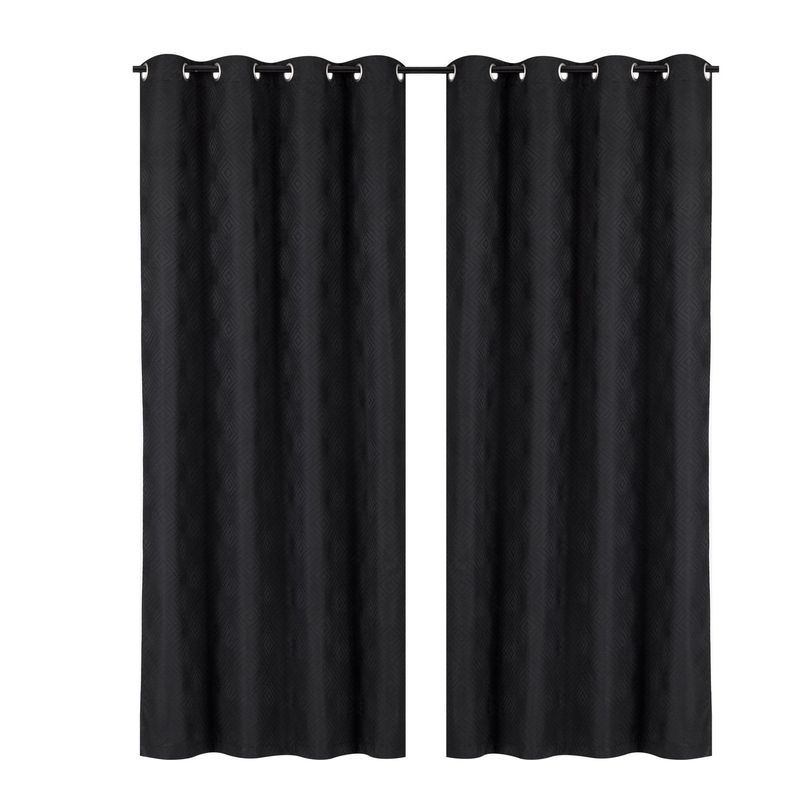 Pack 2 Cortina Tradicional 100% Blackout Geometrica Negra-0