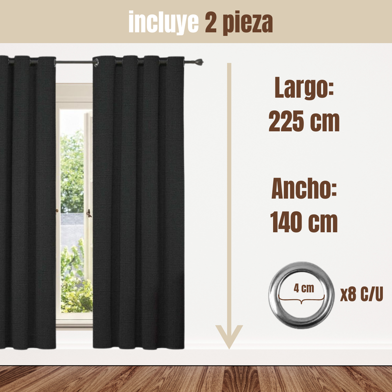 Pack 2 Cortina Jacquard Tradicional 140x225cm Negro-2