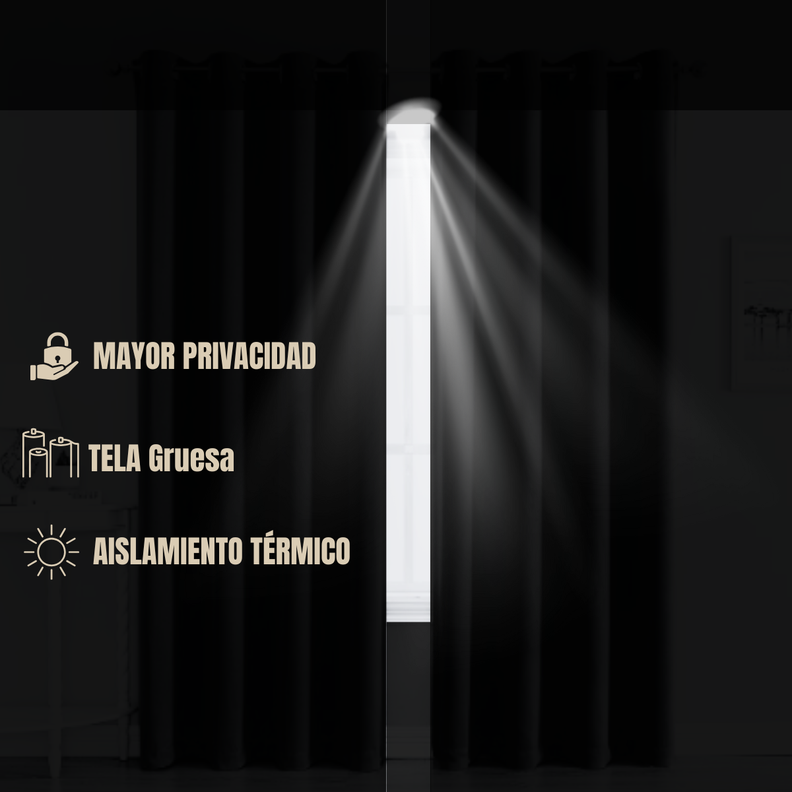 Pack 2 Cortina Jacquard Tradicional 140x225cm Negro-6