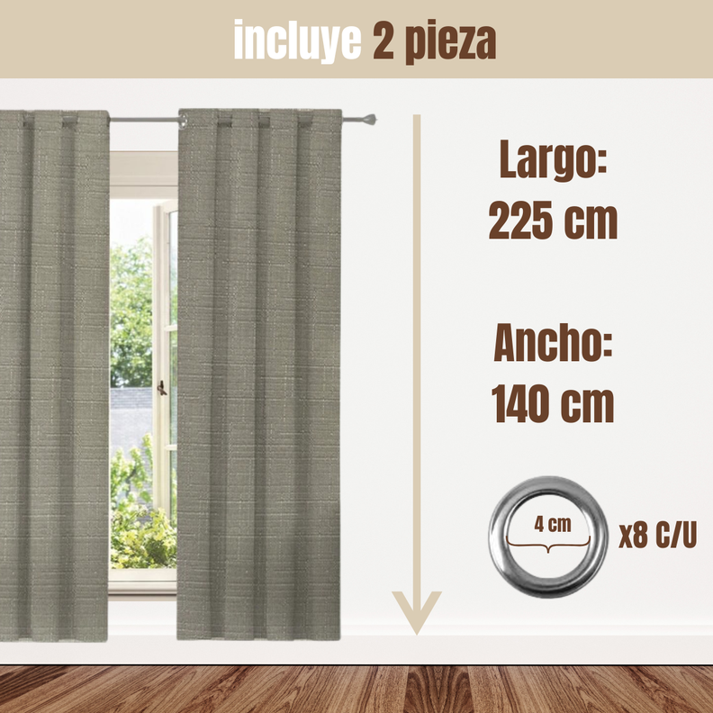 Pack 2 Cortina Jacquard Tradicional 140x225cm Beige-2