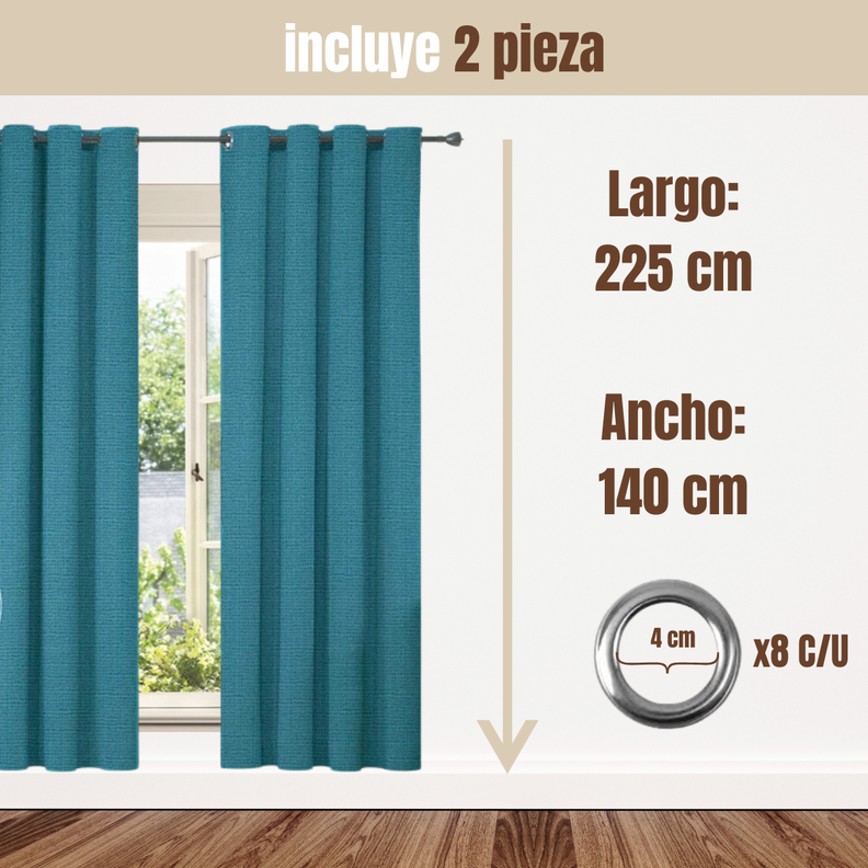 Pack 2 Cortina Jacquard Tradicional 140x225cm Turquesa-2