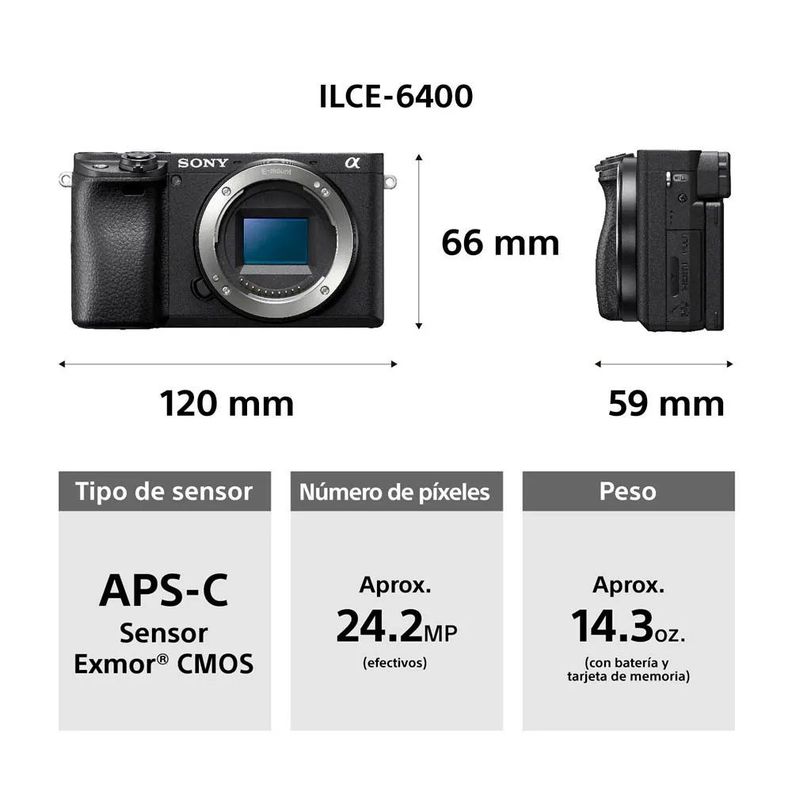 Cámara Digital Mirrorless APS-C A6400  + Lente 16-50mm-4