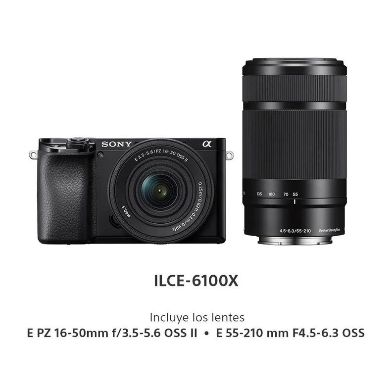 Cámara Digital Mirrorless APS-C A6100 + Lente 16-50mm + Lente 55-210mm-5