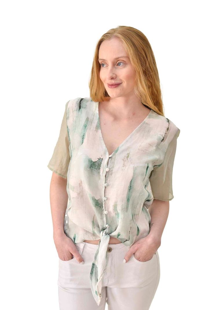 Blusa lino estampada verde Alexandra Cid-0