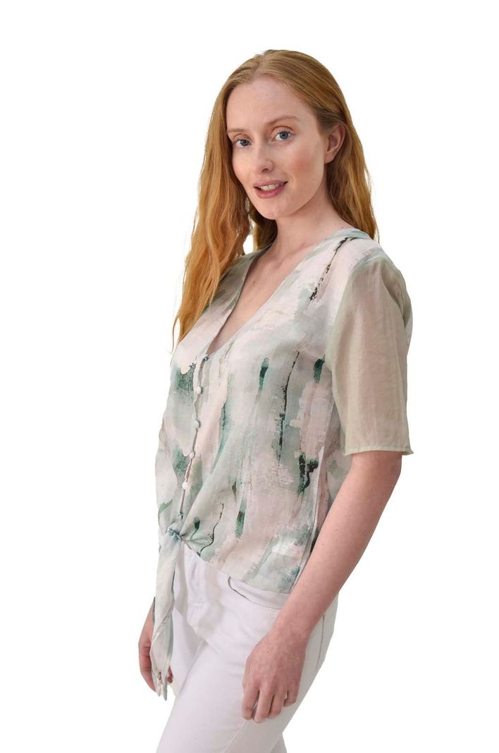 Blusa lino estampada verde Alexandra Cid-1
