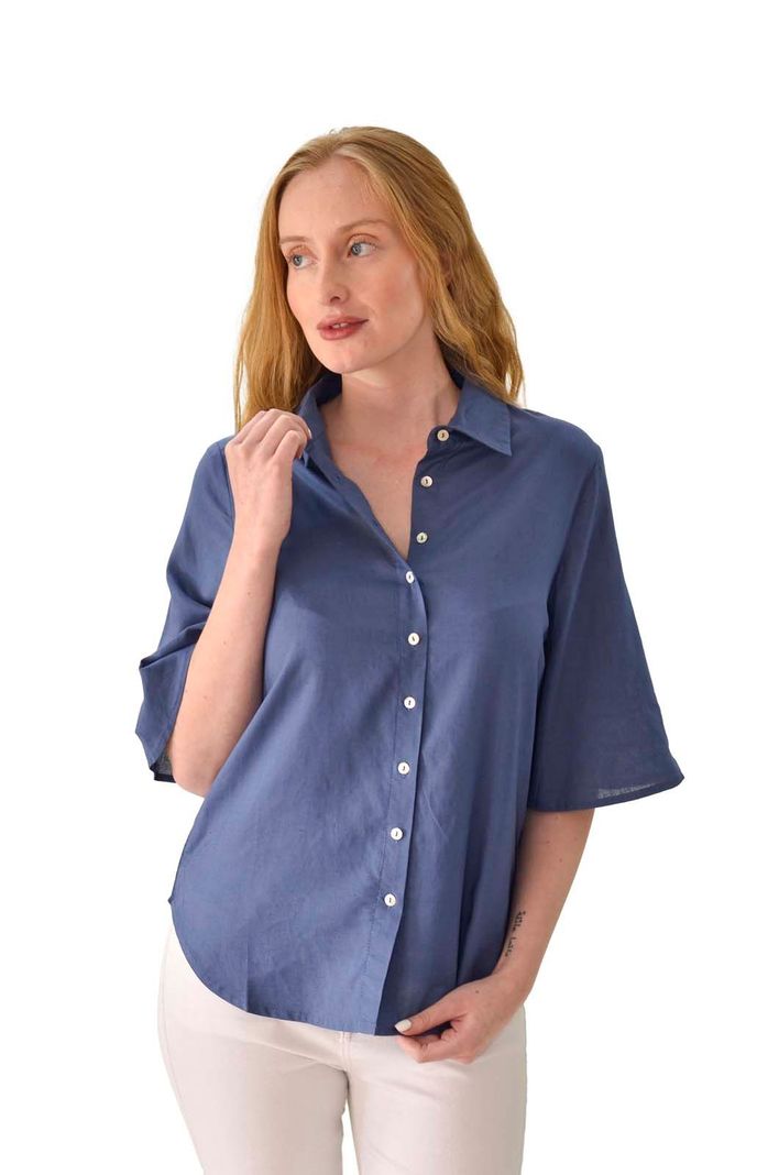 Blusa camisera manga corta azul Alexandra Cid-0