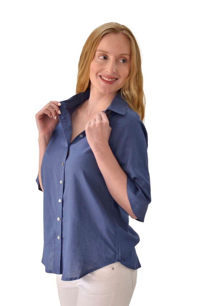 Blusa camisera manga corta azul Alexandra Cid-1