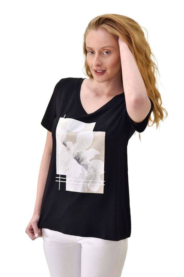 Polera estampada flor negro Alexandra Cid-0