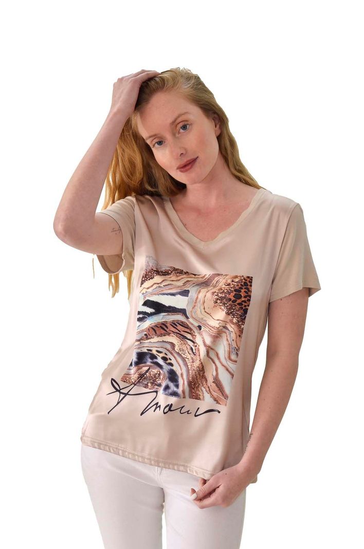 Polera satin estampada beige Alexandra Cid-0