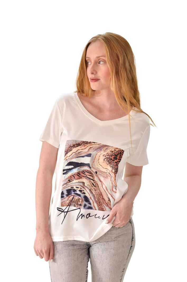 Polera satin estampada crudo Alexandra Cid-0