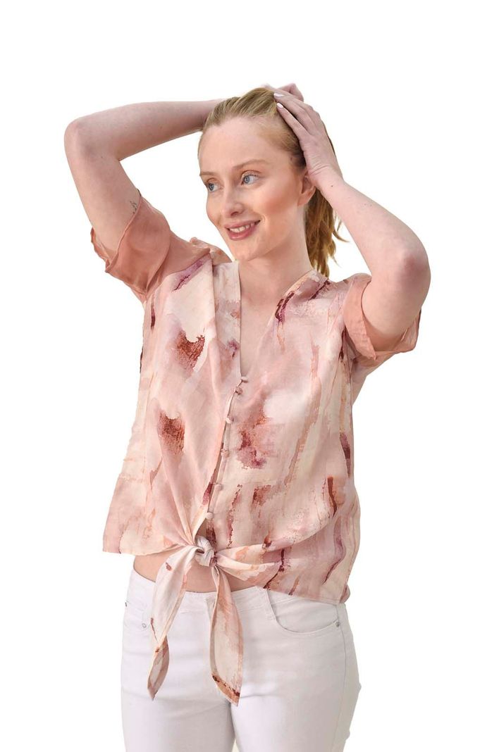 Blusa lino estampada rosado Alexandra Cid-0