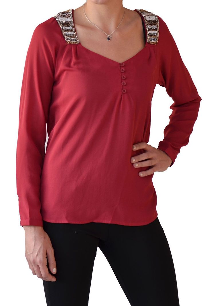 Blusa Aplic Mostacilla Roja Alexandra Cid-0