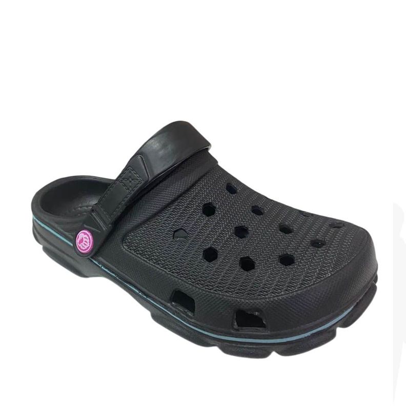 Sandalia Mujer Zueco Negro Fucsia Gougar-2
