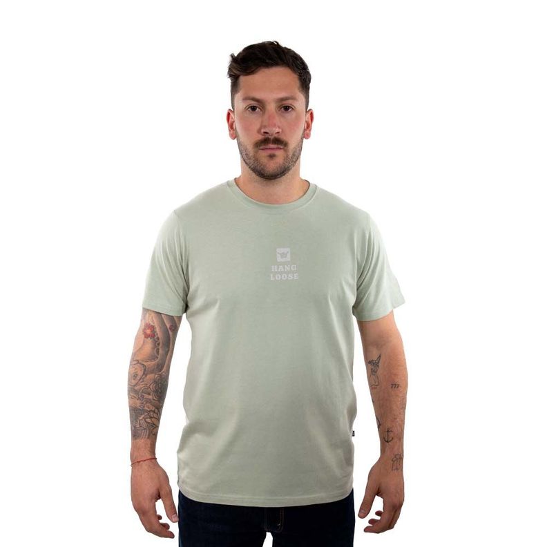 Polera Manga Corta Hombre Midlogo Verde Agua Hang Loose-0