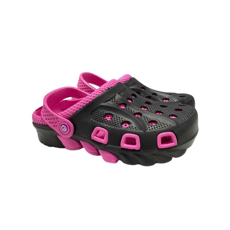 Sandalia Mujer Zueco Negro Fucsia Block-1