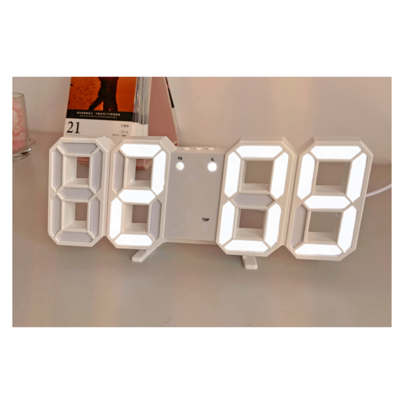 RELOJ DESPERTADOR DE MESA 3D BLANCO-0