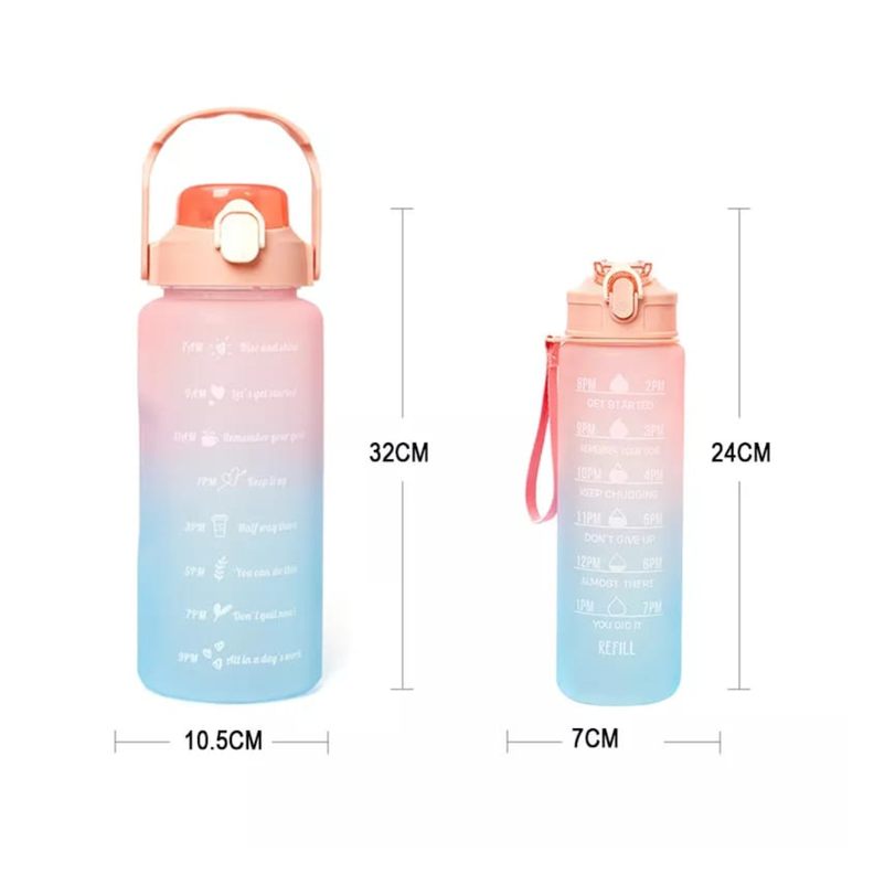 BOTELLA DE AGUA DEPORTIVA MOTIVACIONAL 2 L/900 ML PACK 2-1