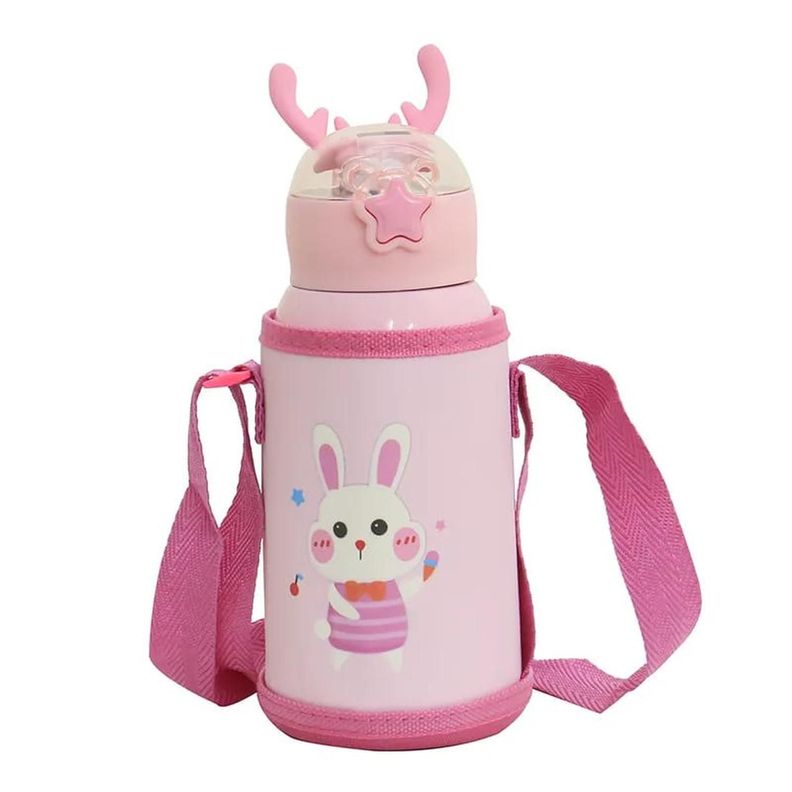 BOTELLA DE AGUA TERMICA CON FUNDA DISEÑO ANIMALES ROSA-0