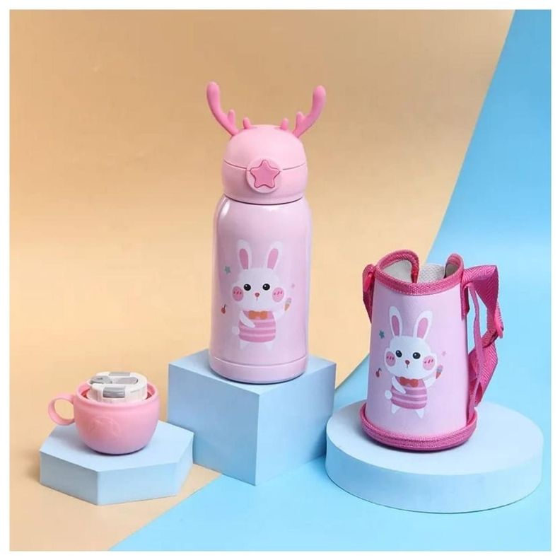 BOTELLA DE AGUA TERMICA CON FUNDA DISEÑO ANIMALES ROSA-1