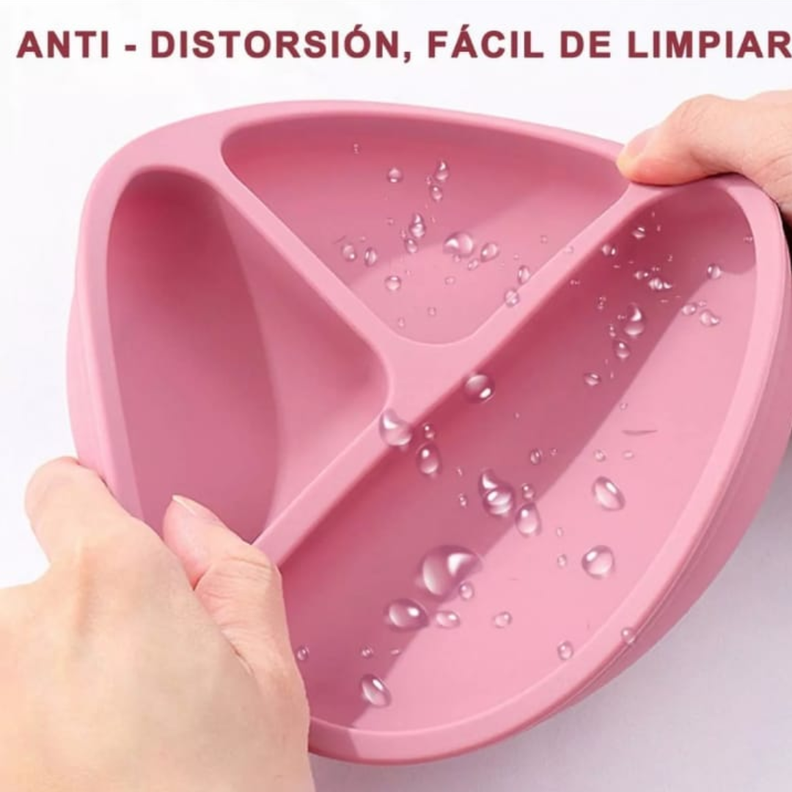 PLATO DE SILICONA CON VENTOSA PARA BEBE ROSA-1