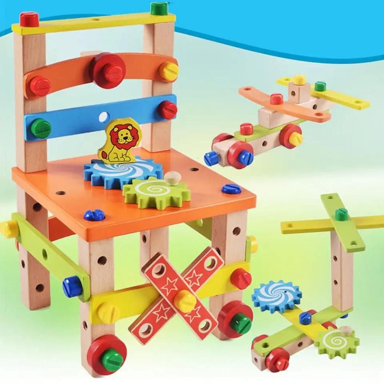 SILLA MONTESSORI DE MADERA CON TUERCAS-2