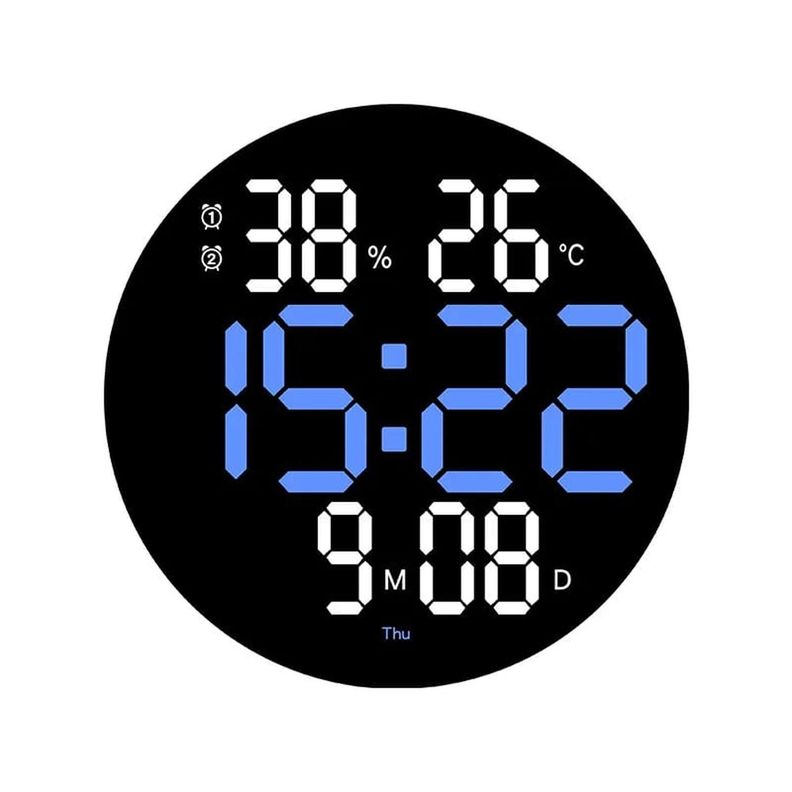 RELOJ DIGITAL REDONDO DE PARED CON CONTROL REMOTO AZUL-1