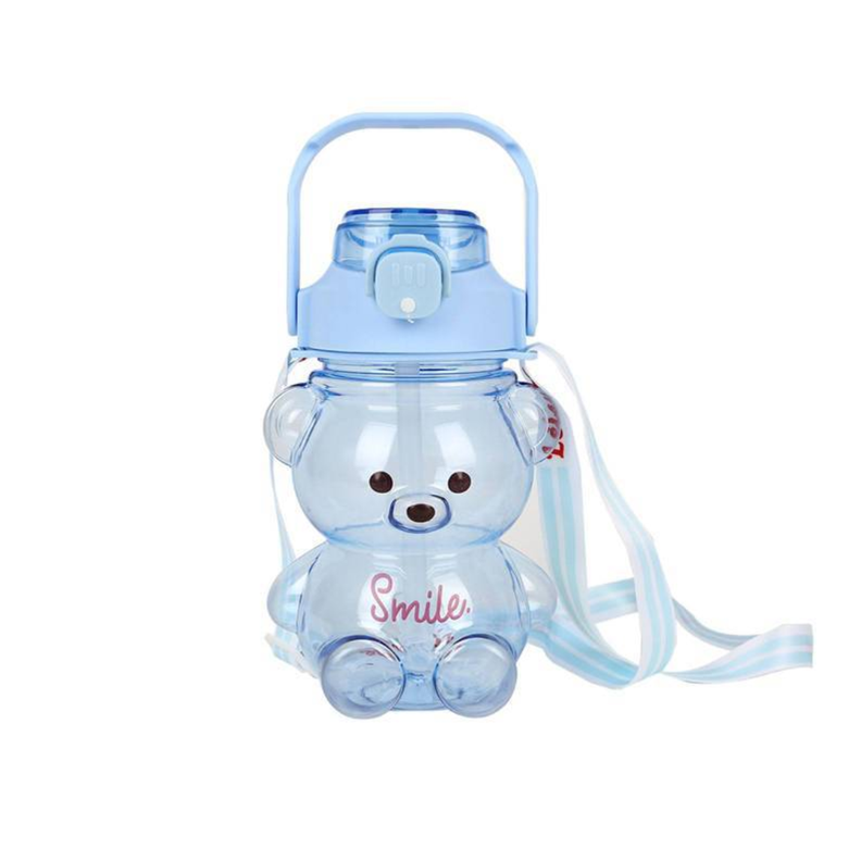 BOTELLA DE AGUA ANTIDERRAME OSO CON STICKERS 1 LT AZUL-0