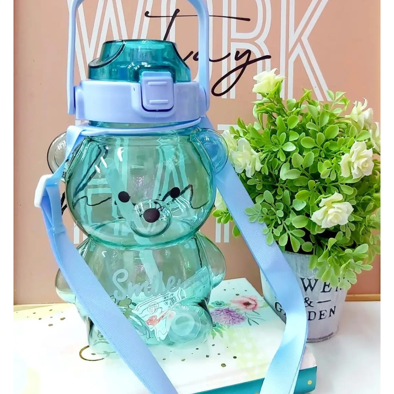 BOTELLA DE AGUA ANTIDERRAME OSO CON STICKERS 1 LT AZUL-1