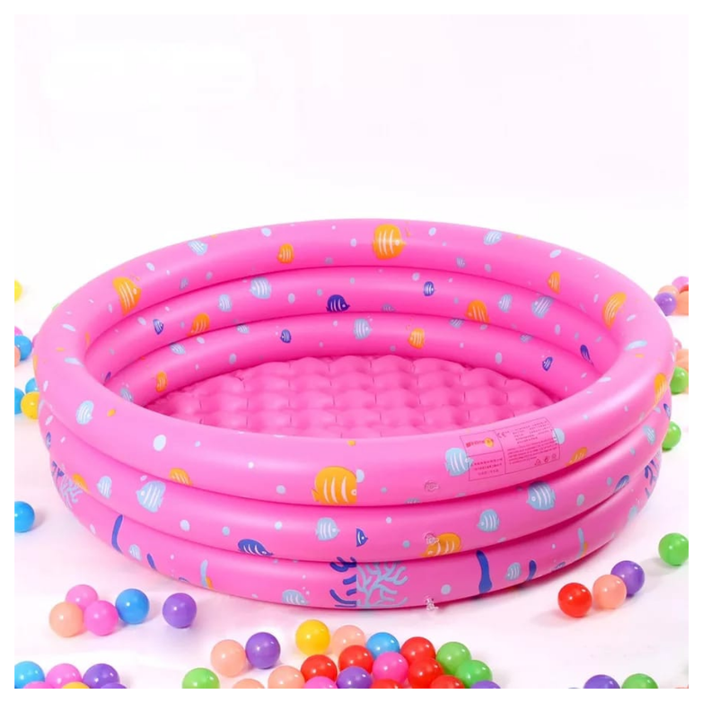 PISCINA INFLABLE 3 ANILLOS COLORES 130 CM - ROSA-0