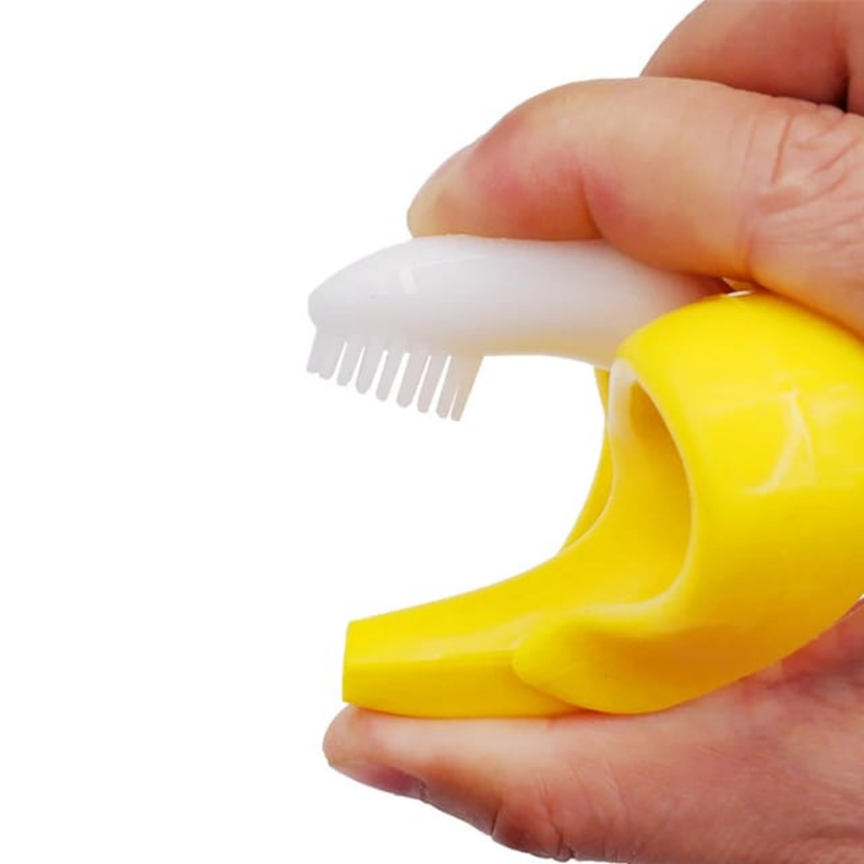 MORDEDOR DE ENCIA CON CEPILLO PARA BEBE BANANA AMARILLO-1