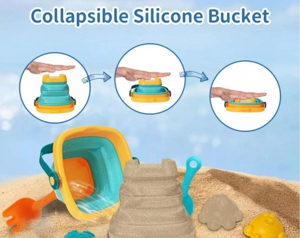 JUEGO DE PLAYA BALDE PLEGABLE SILICONA CON ACCESORIOS-2