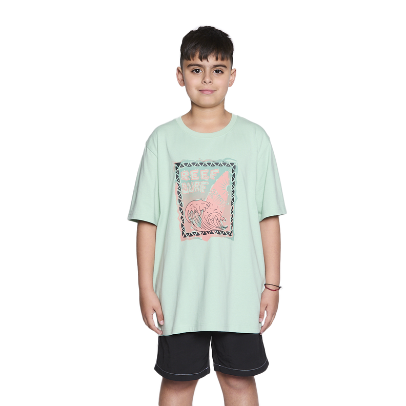 Polera Reef Kids Light Green Print Front Verde 10