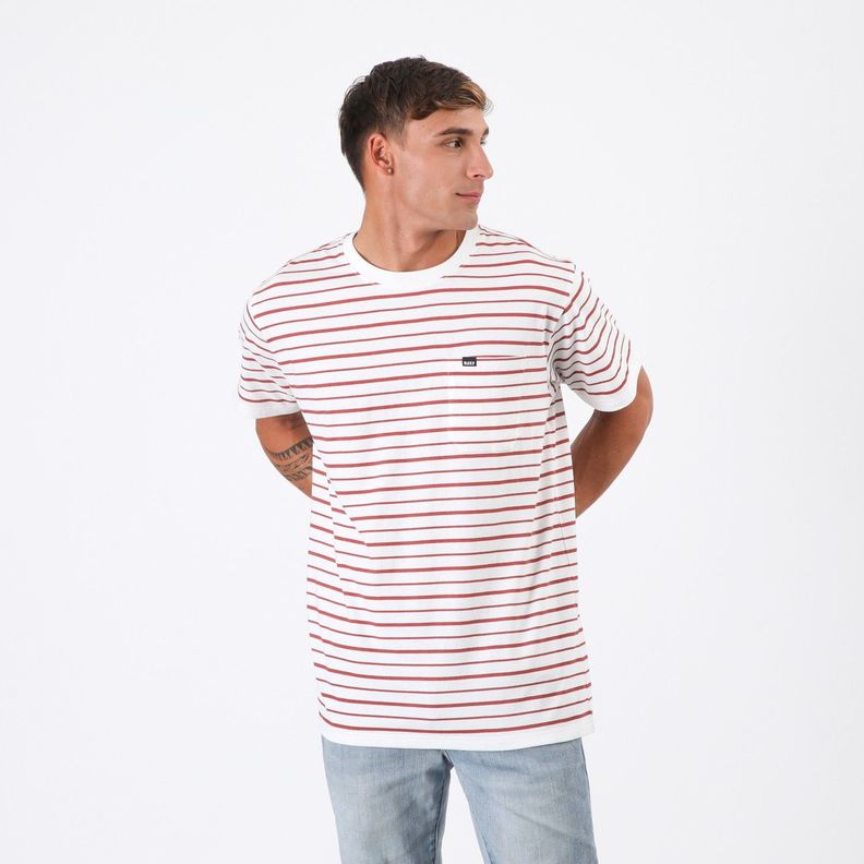 Polera Reef Men Stripe White Red Blanco S