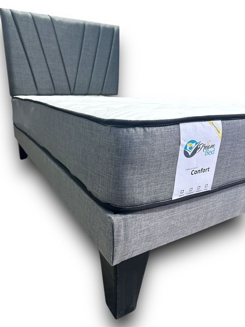 Cama plaza y media en V Gris-0