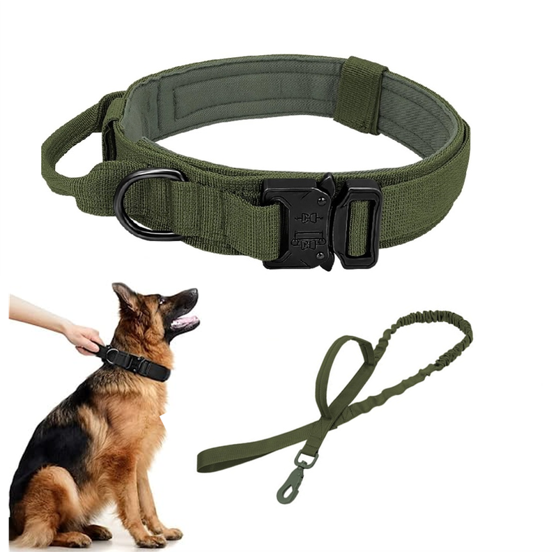 Collar Táctico con Correa Verde para Mascotas Perros-0
