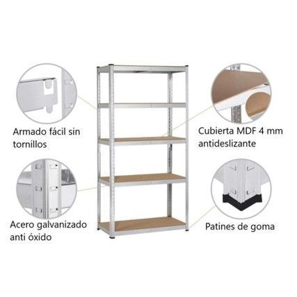 ESTANTE METALICO GALVANIZADO 180X90X40CM 5 REPISAS DE MDF AJUSTABLES 175K POR REPISA-4
